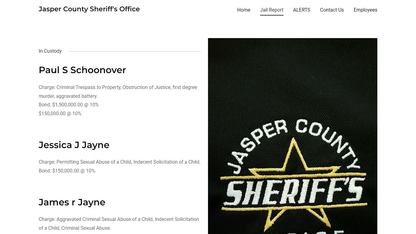 Jail Report - Jasper County Sheriff's Office
